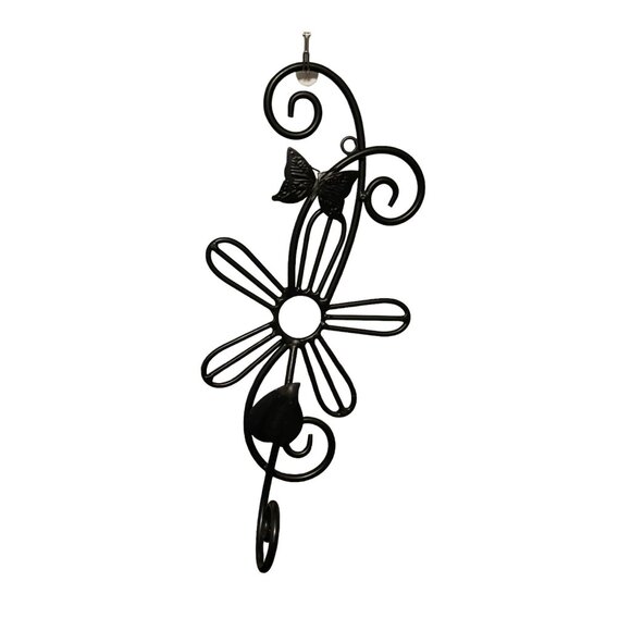 Black Metal Decorative Flower & Butterfly with Swirl Design Wall Hook - Picture 4 of 6